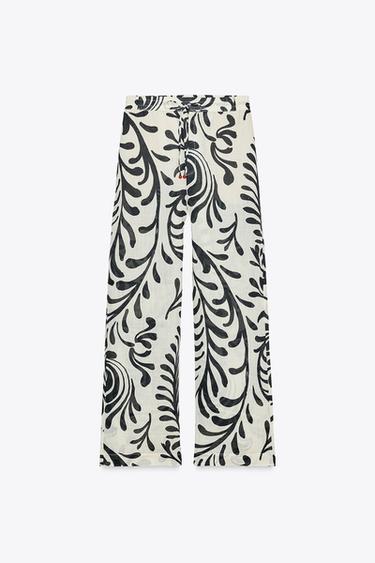 Zara ZW COLLECTION RAMIE PRINT PANTS - Light beige