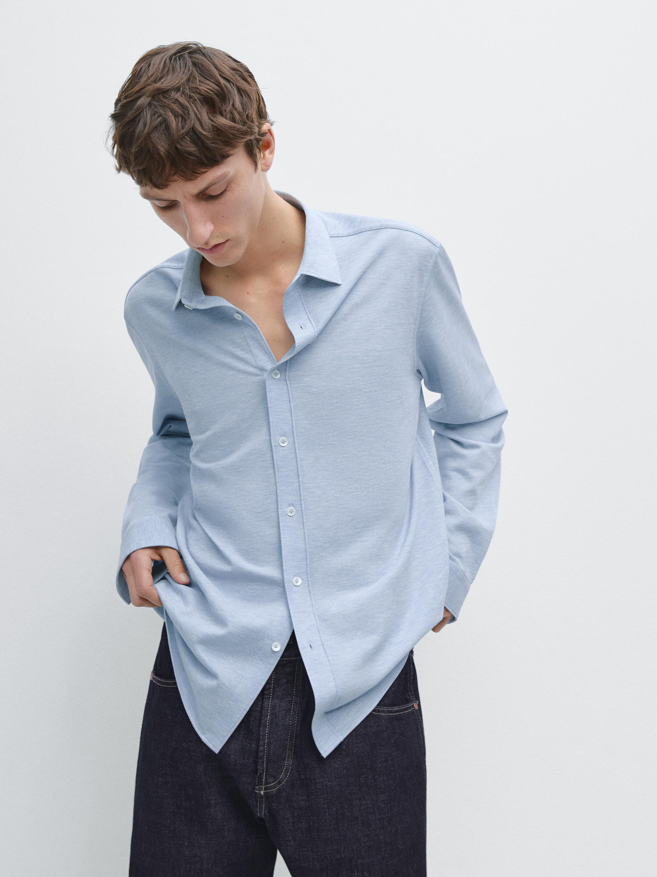 Regular fit melange shirt — Sky blue