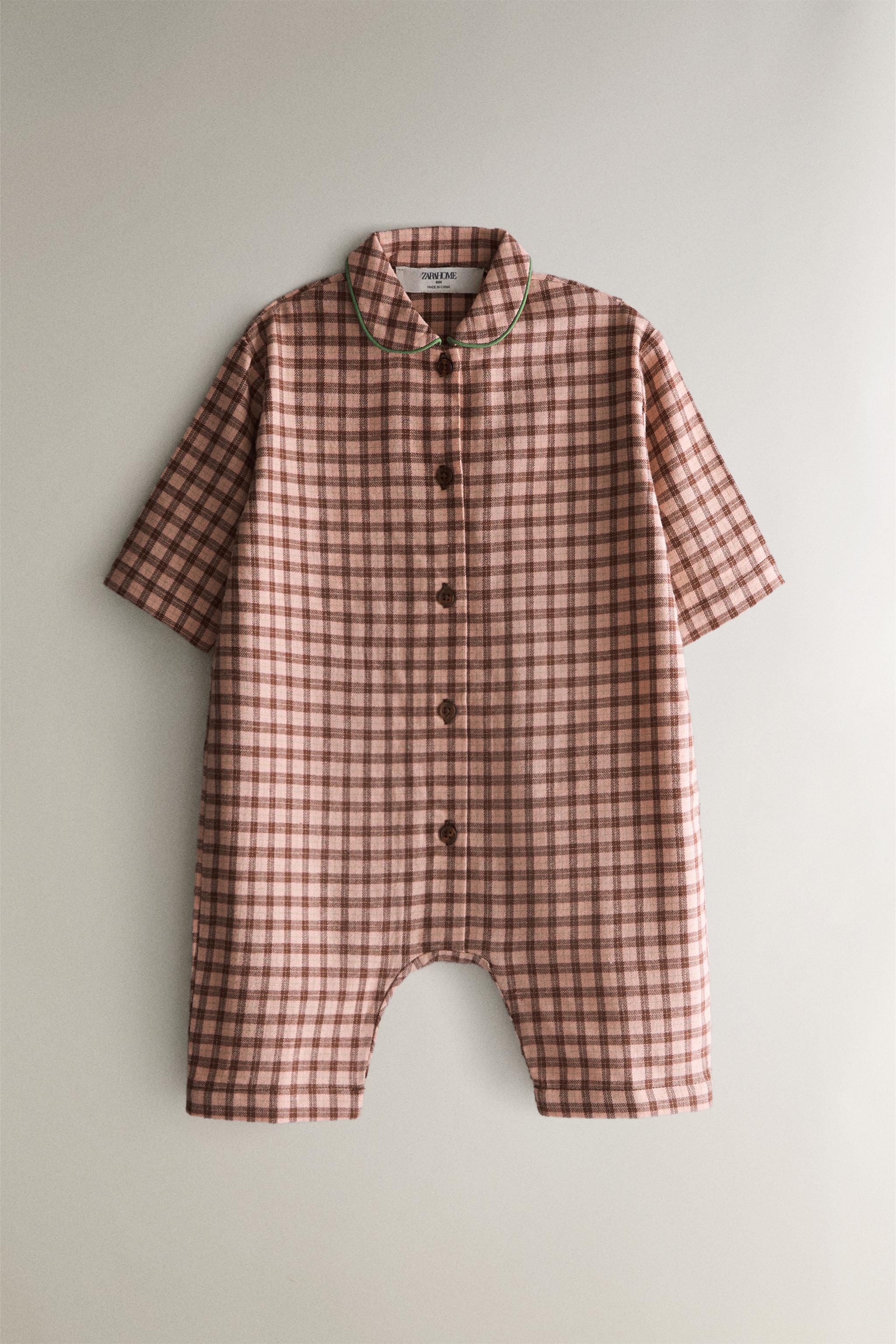 KIDS' PLAID FLANNEL FOOTED ROMPER — Pink