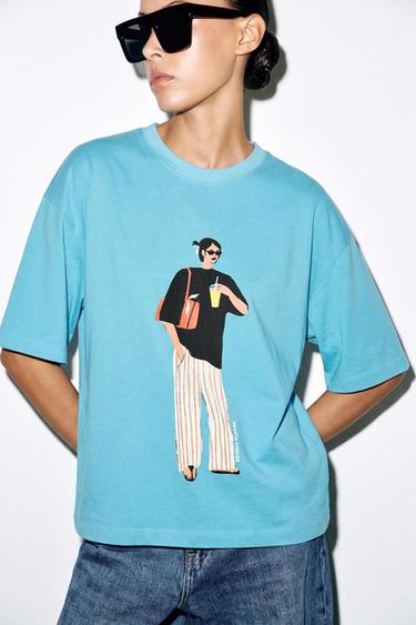 Zara PHILIPPA COULES WASHED EFFECT T-SHIRT - Blue