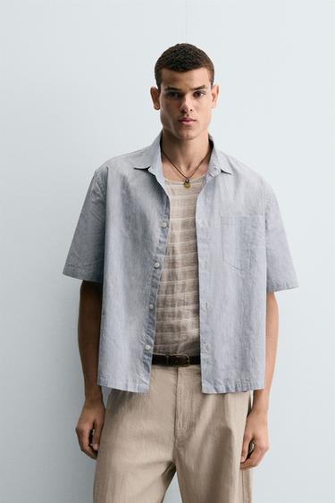 CAMISA COM ESTRUTURA E BOLSO - Azul da Zara