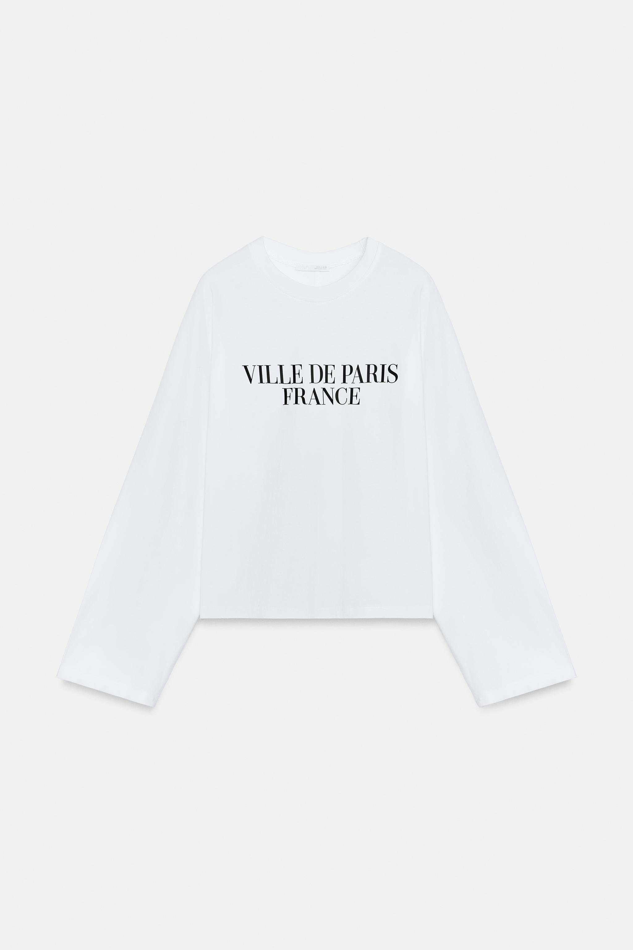 Женские футболки Zara LONG SLEEVE TEXT T-SHIRT — фото 6