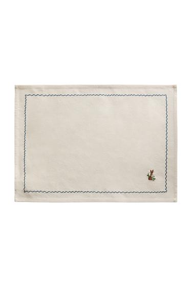 COTTON PLACEMAT WITH RABBIT EMBROIDERY - Blue by Zara