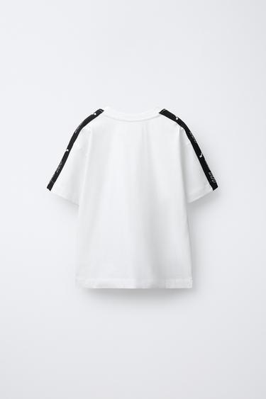 SPORTY T-SHIRT WITH SLOGAN AND STRIPES - White by Zara - Image 1