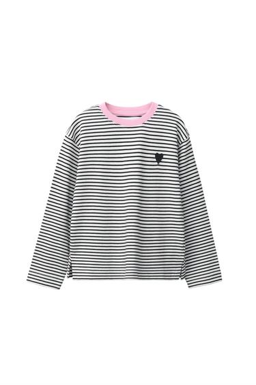 CAMISETA RAYAS CORAZÓN BORDADO - Rayas de Zara