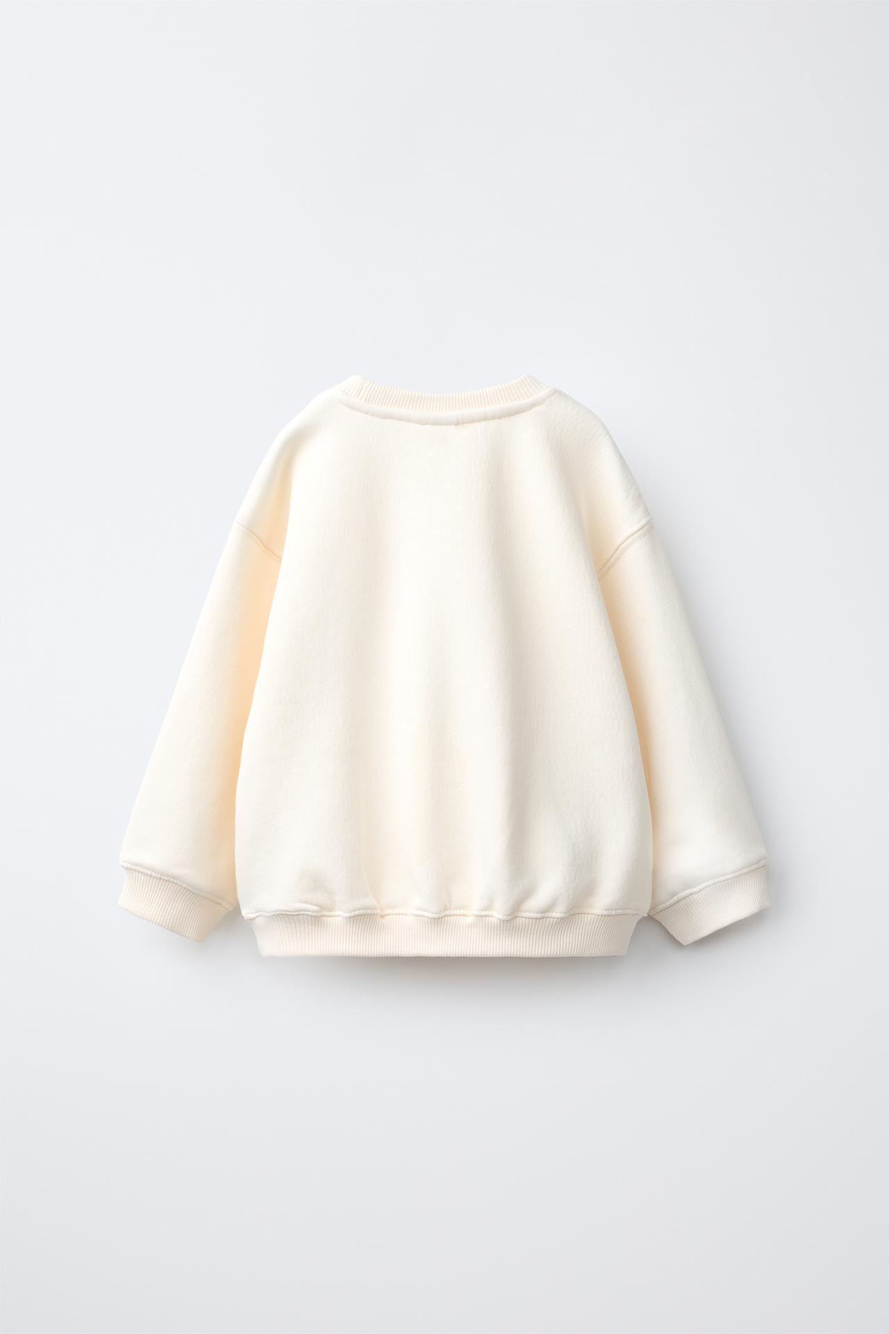 EMBROIDERED FLORAL SWEATSHIRT — Mid-ecru