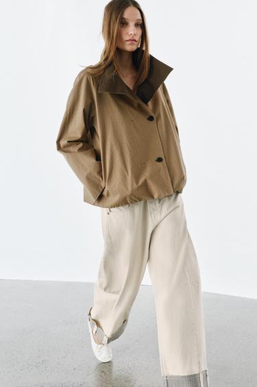 Zara ZW COLLECTION 格紋雙面穿外套 - 淺米色
