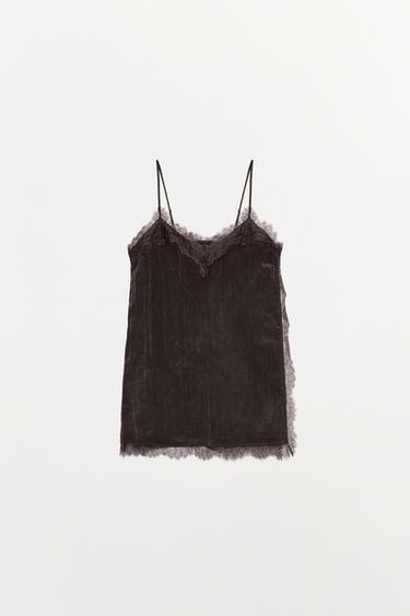 LACE-TRIMMED CAMISOLE TOP - Brown by Zara - Image 6