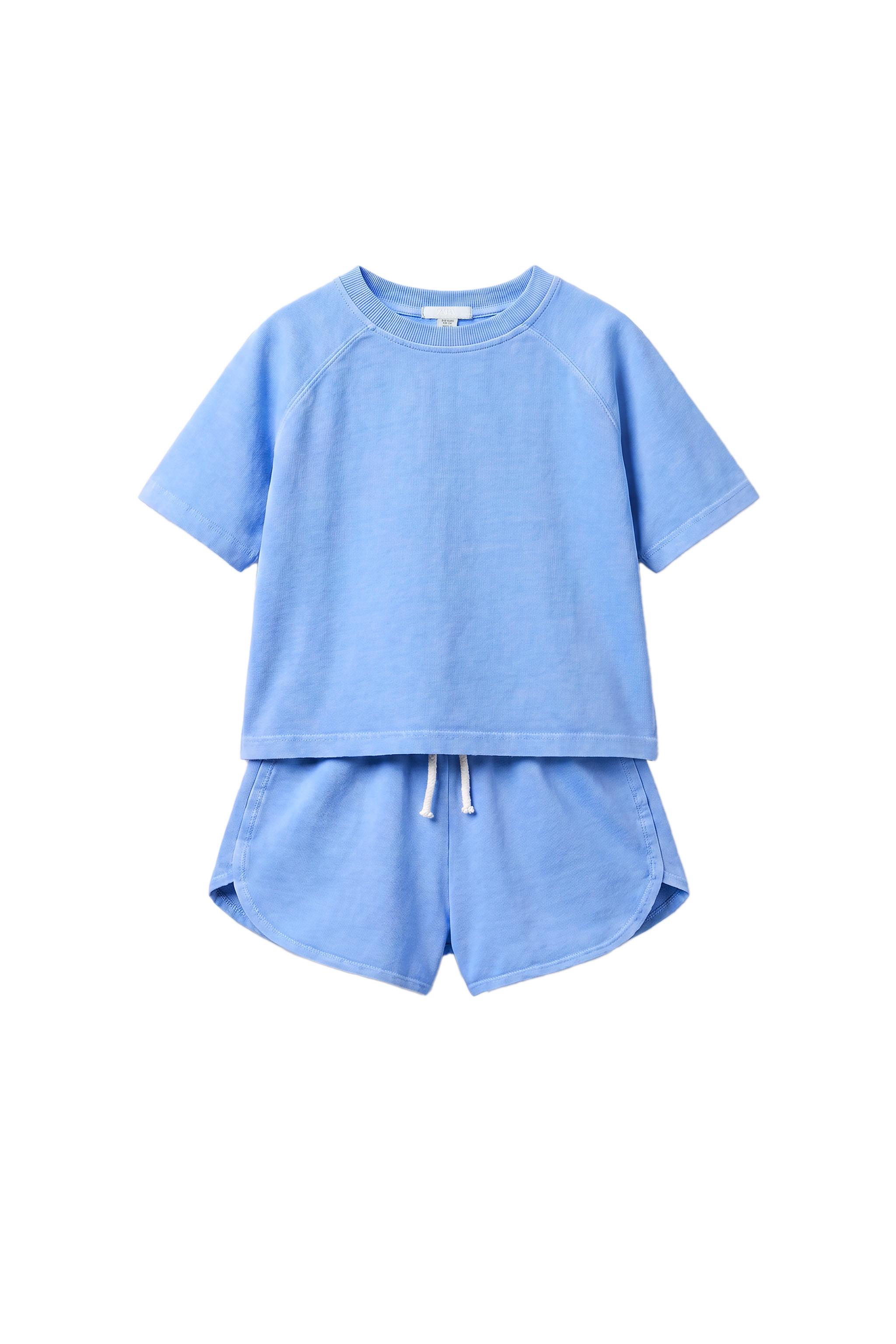 PLAIN JOGGING T-SHIRT AND SHORTS SET — Blue