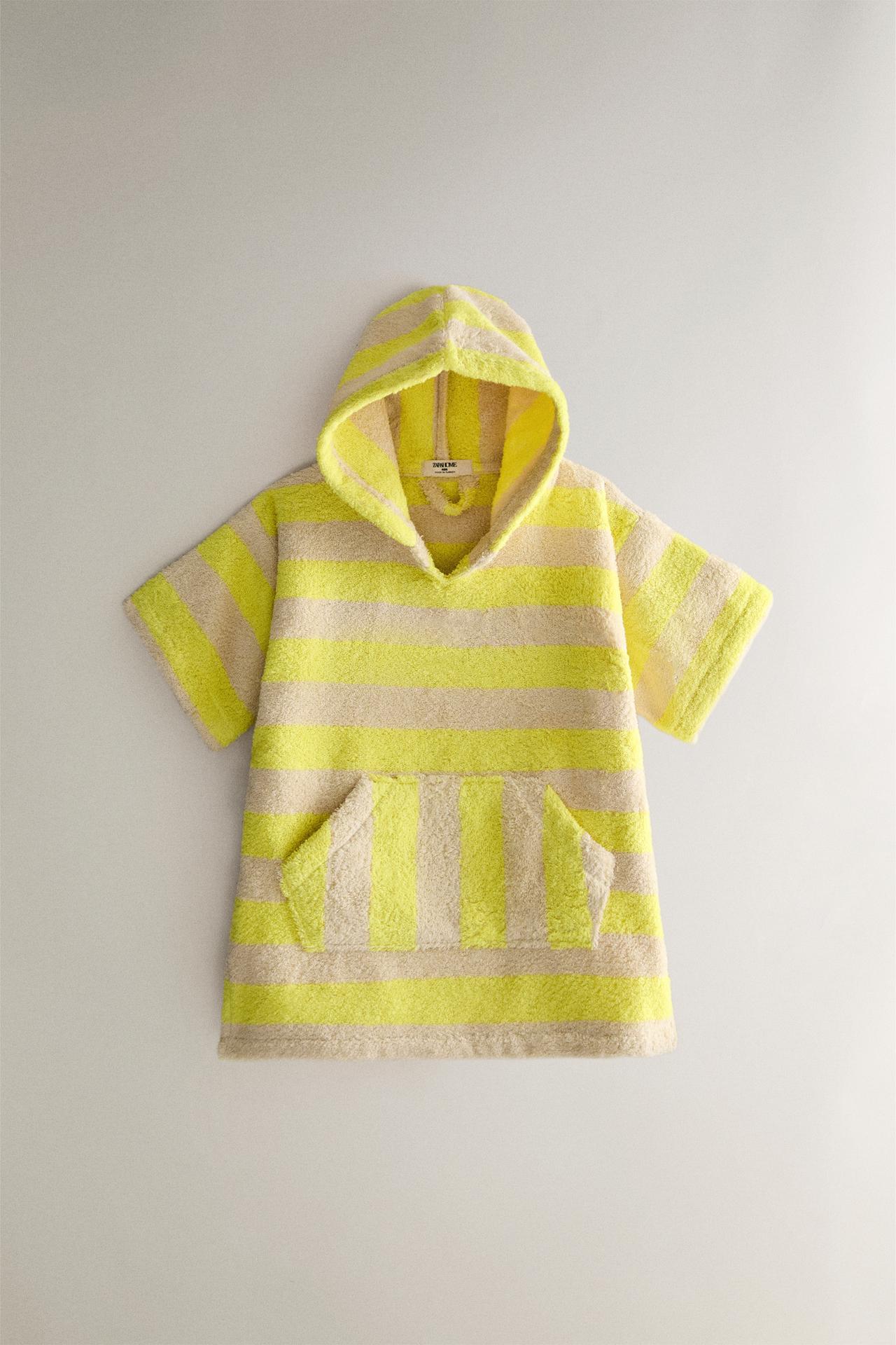 CHILDREN'S STRIPED BEACH PONCHO — Yellow