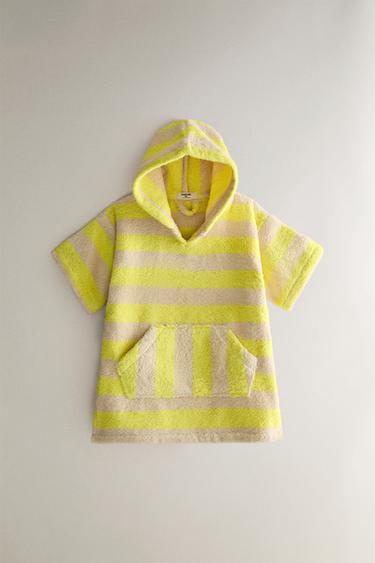 CHILDREN'S STRIPED BEACH PONCHO — Yellow 1