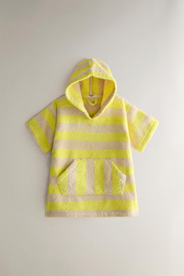 CHILDREN'S STRIPED BEACH PONCHO — Yellow