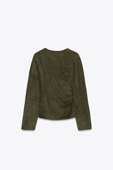 DRAPED FAUX SUEDE TOP - Khaki by Zara - Image 4