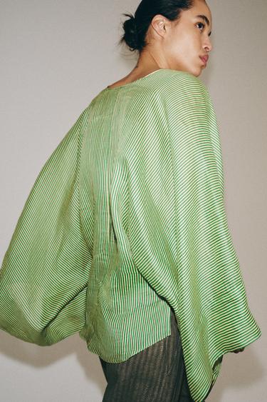 CHEMISE À RAYURES RAMIE ZW COLLECTION - Vert / Écru de Zara - Image 2