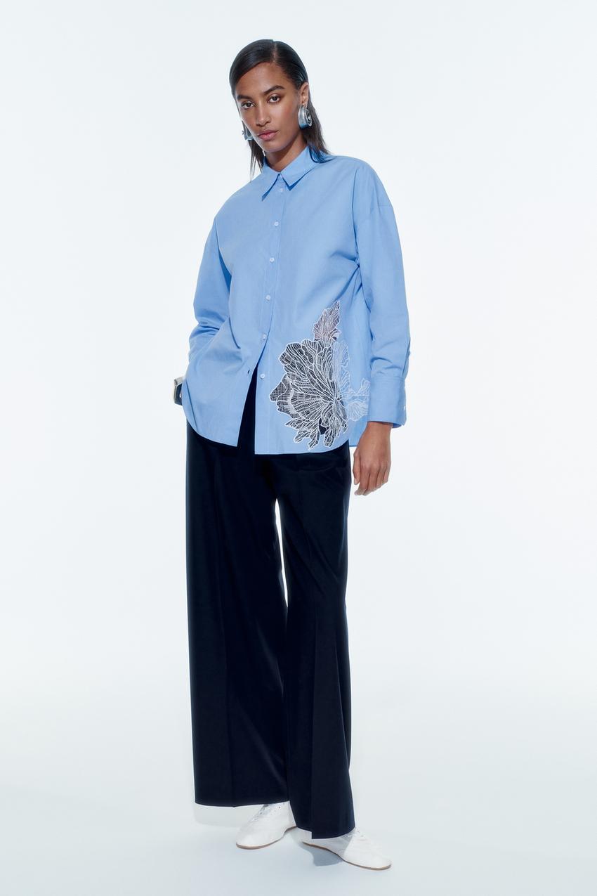 Zara, Tops, Nwt Zara Dark Blue Floral Wrap Bodysuit Size Small