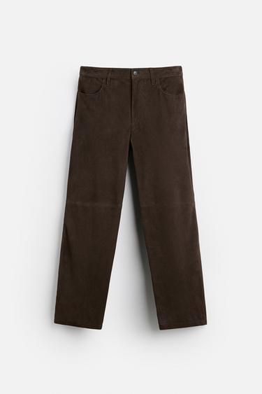 SUEDE LEATHER TROUSERS - Brown by Zara