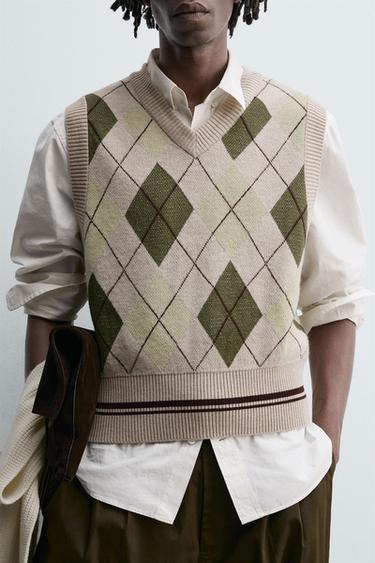 GILET EN MAILLE À LOSANGES - Beige de Zara - Image 4