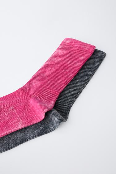 2-PACK OF LONG WASHED-EFFECT SOCKS - Fuchsia by Zara - Image 1