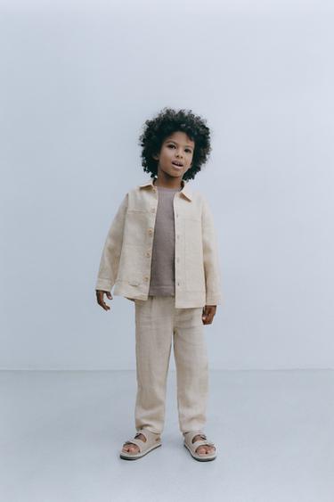 SURCHEMISE EN LIN AVEC ÉTIQUETTE - Beige clair de Zara