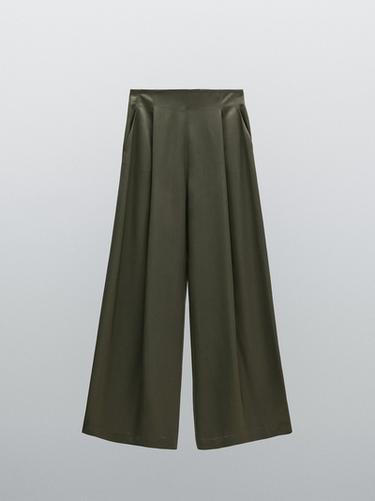 Zara Satin wide-leg trousers - STUDIO - Dark green