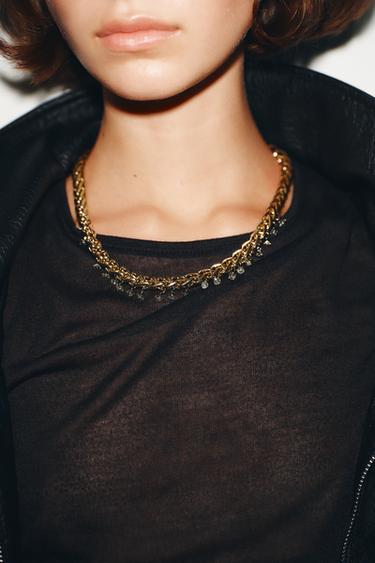 CONTRAST CHAIN LINK NECKLACE WITH JEWELS - Golden by Zara