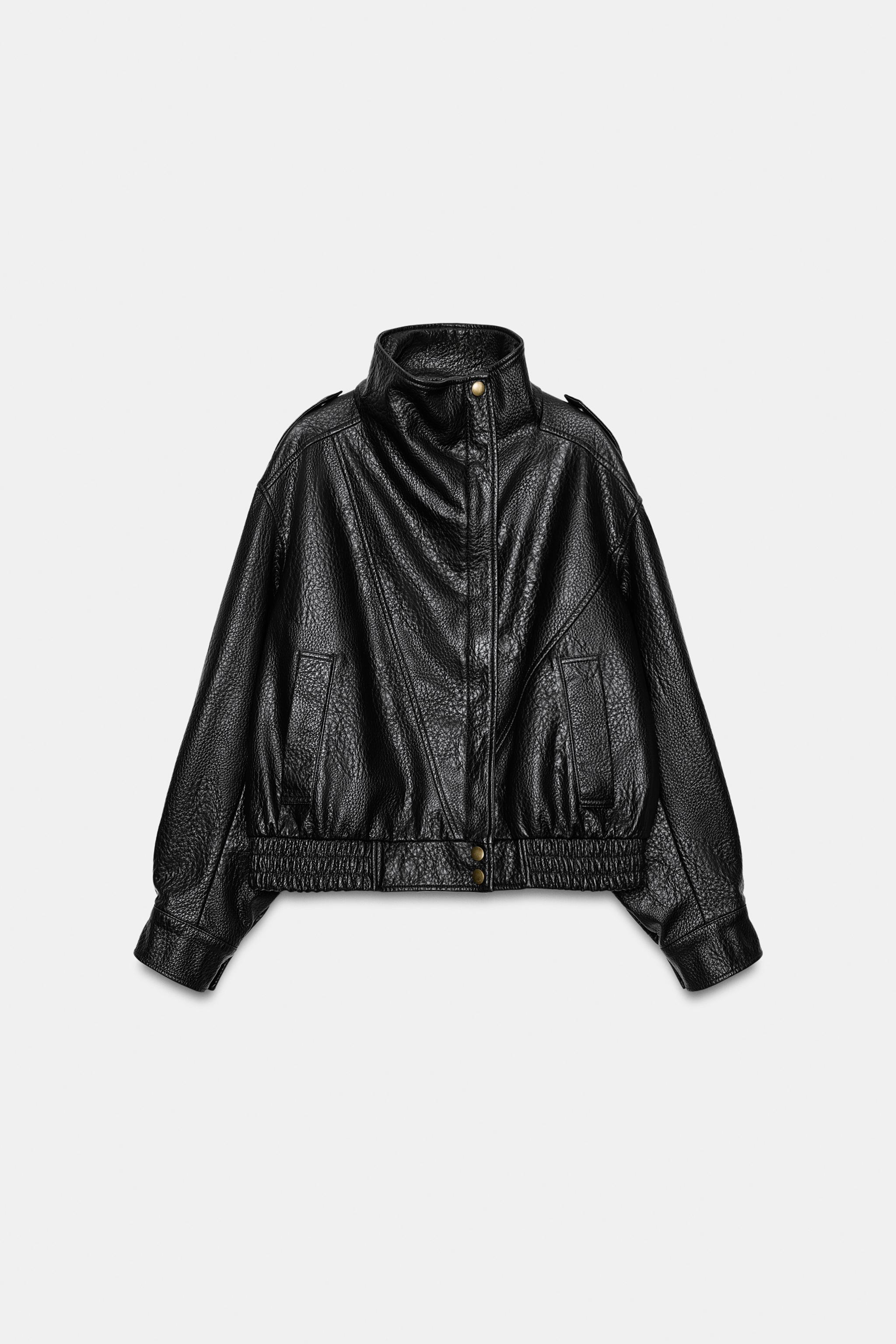 Zara Suni Deri Bomber Ceket görsel 8