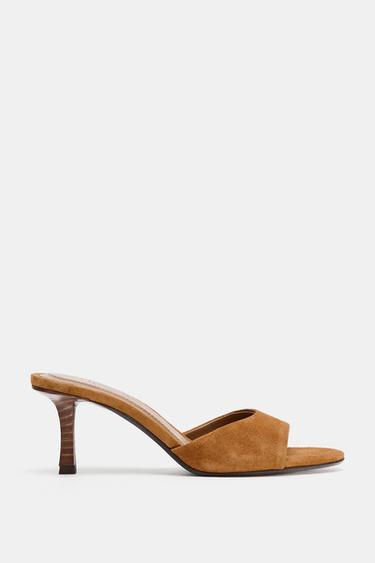 SPLIT SUEDE HEELED MULES - Brown by Zara