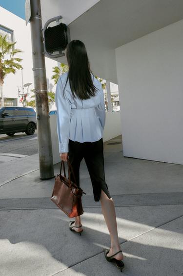 CHEMISE EN POPELINE À PLIS - Bleu clair de Zara - Image 5