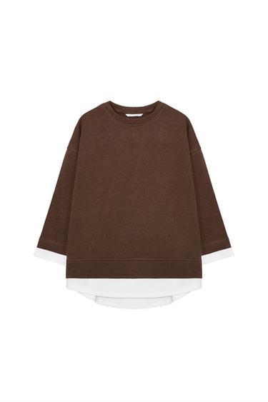 CONTRAST LONG SLEEVE SWEATSHIRT - Light brown by Zara