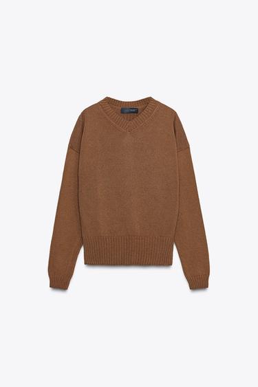JERSEY PUNTO CUELLO PICO - Marrón de Zara