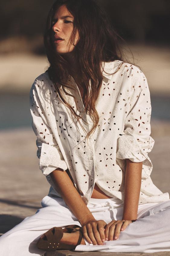 SHIRT WITH RUBBERISED CUTWORK EMBROIDERY