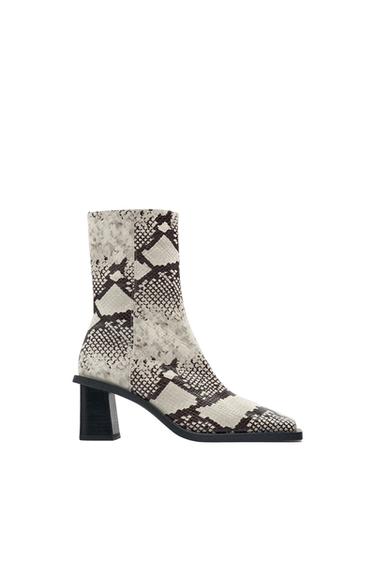 ANIMAL PRINT LEATHER BLOCK HEEL ANKLE BOOTS