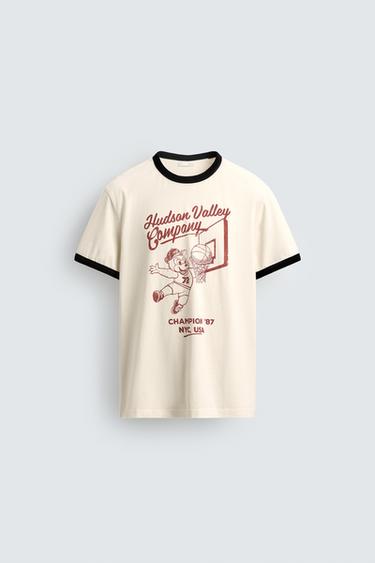 CONTRAST RIB T-SHIRT - camel by Zara