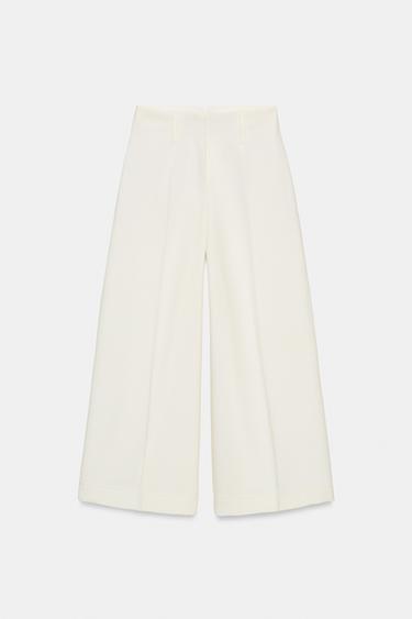 SHORT WIDE-LEG TROUSERS - Ecru by Zara