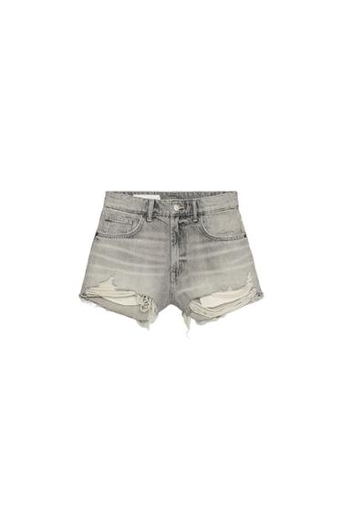TRF HIGH-WAIST RIPPED DENIM SHORTS - Light grey by Zara