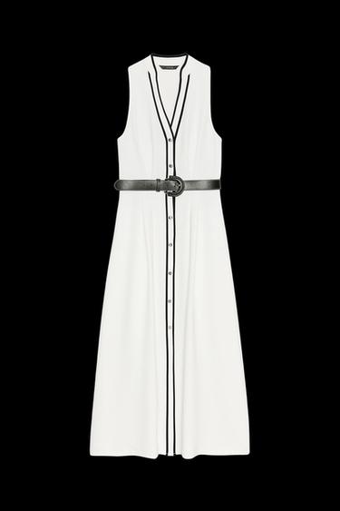 MIDI-KLEID MIT KONTRASTPASPELN UND GÜRTEL - Cremefarben von Zara - Bild 0