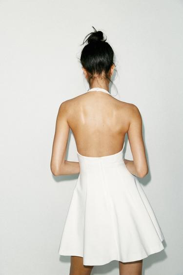SHORT HALTER GODET DRESS - White by Zara - Image 5