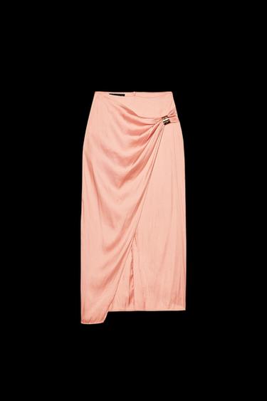 Zara SATIN MIDI SKIRT WITH GOLD APPLIQUÉ - Peach - Image 0