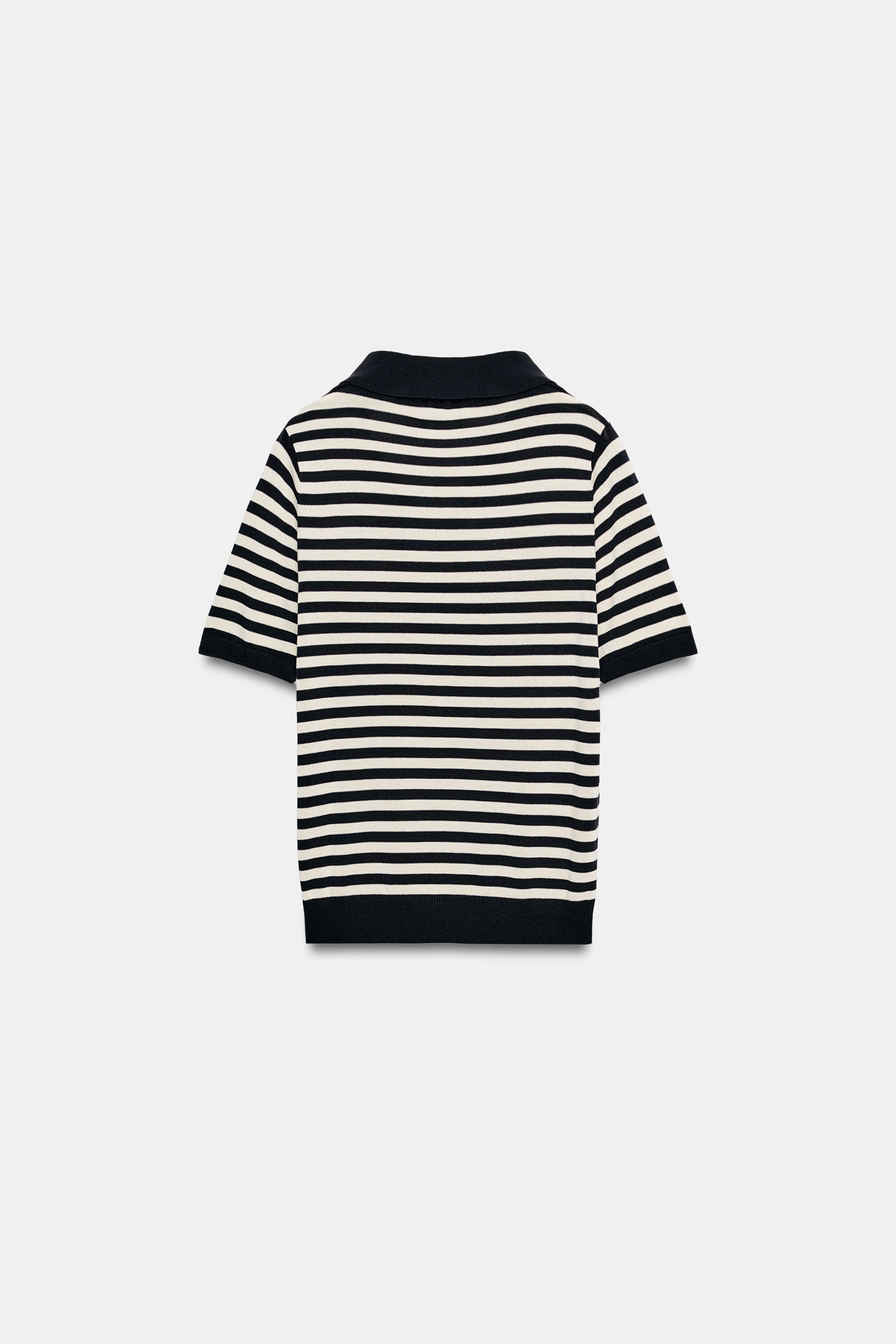 Zara STRIPED SHORT SLEEVE KNIT POLO — фото 8
