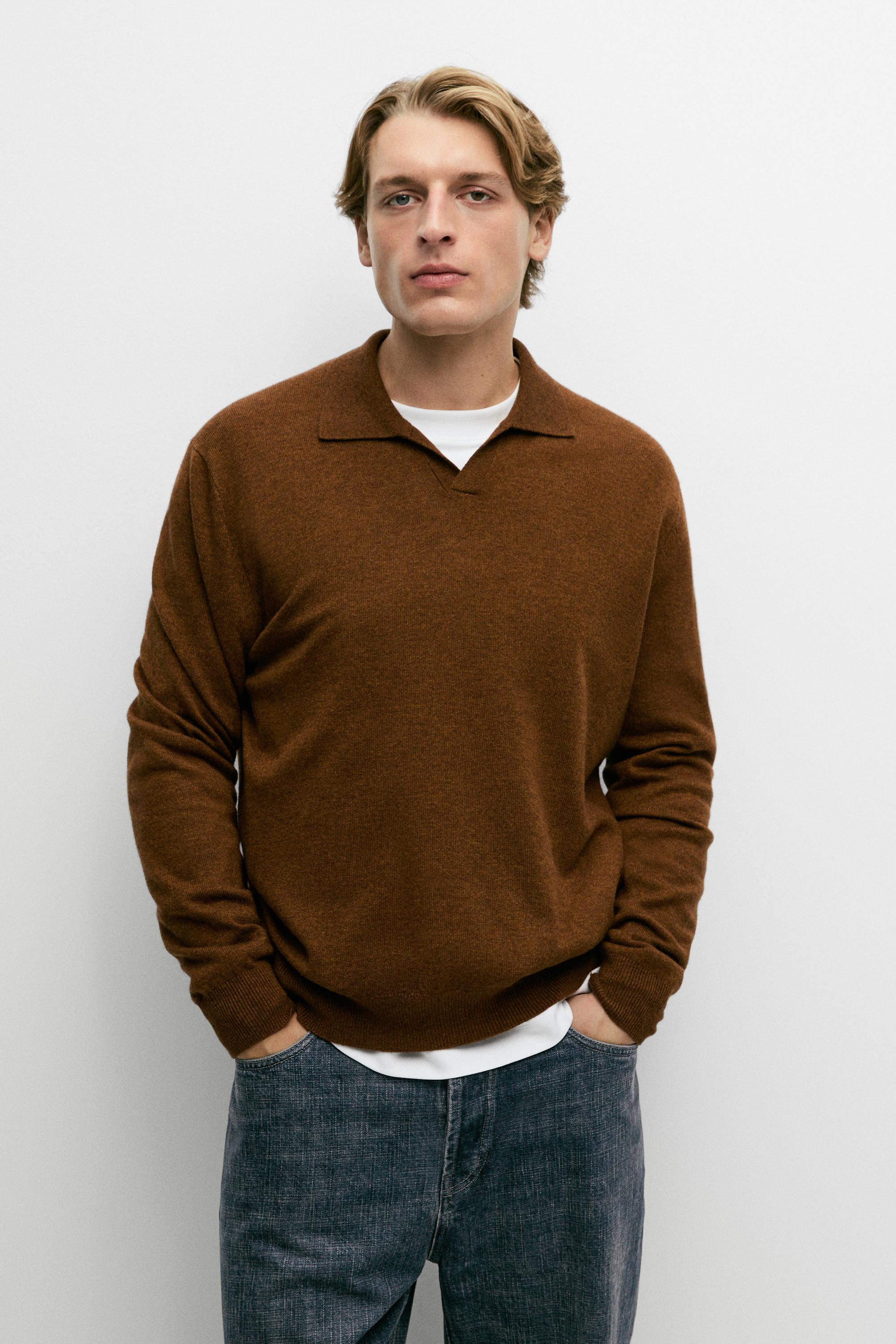 Pull polo en maille de laine mélangée