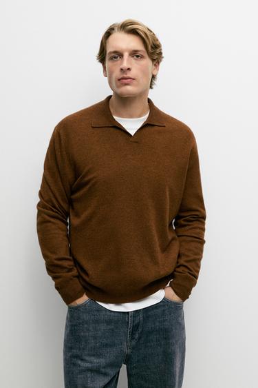 Wool blend knit polo sweater — Russet 2