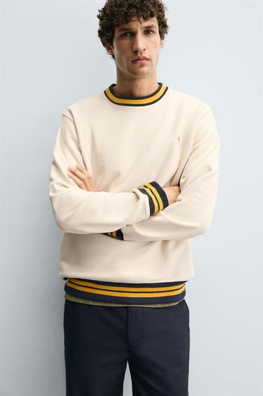 SWEATSHIRT WITH CONTRAST EMBROIDERY AND RIBBING - Oyster-white by Zara - Image 4