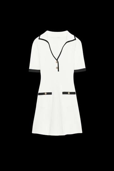 RIBBED DRESS WITH METAL BUTTONS - Black / White by Zara