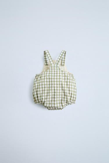 GINGHAM JUMPSUIT - Green / Ecru by Zara - Image 1