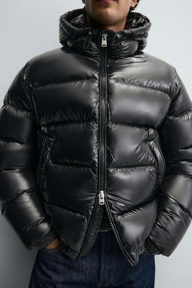 HOODED 100% FEATHER DOWN PUFFER JACKET - Black by Zara - Image 4