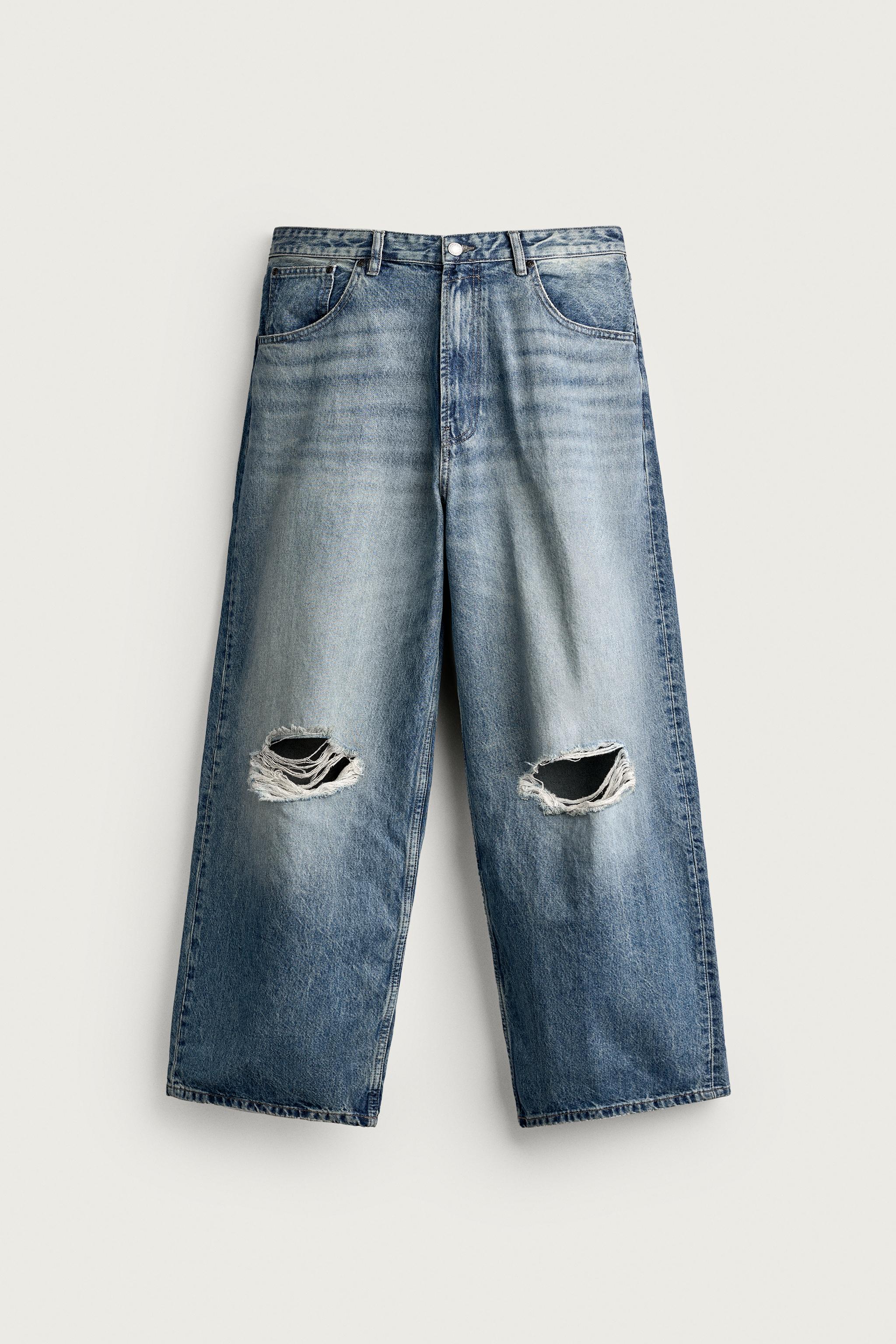 DISTRESSED BAGGY FIT JEANS — Blue