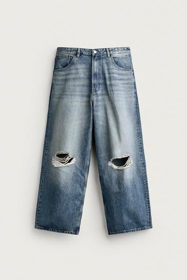 RIPPED BAGGY FIT JEANS - Blue by Zara