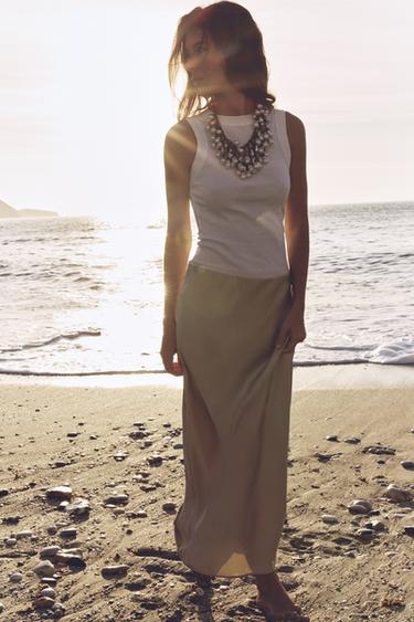 Zara Cava rengi - SATEN YÜZEYLİ MİDİ ETEK