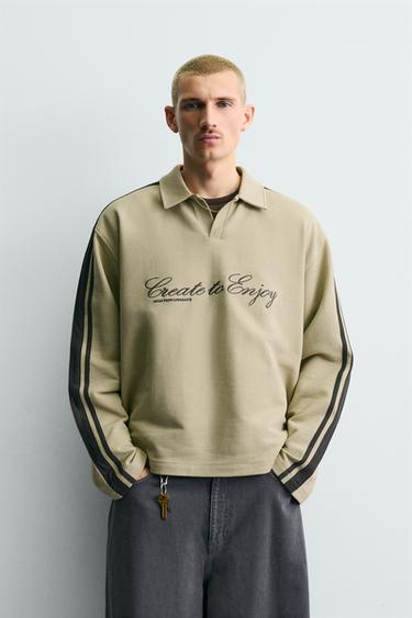 ÁO NỈ DÁNG RỘNG THÊU HỌA TIẾT PHỐI DẢI - Nâu vàng từ Zara