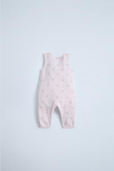 KNIT COTTON SILK HEARTS JUMPSUIT - Pink marl de Zara - Image 1